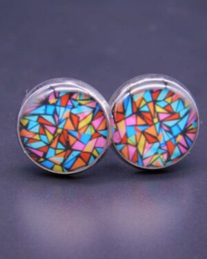 Náušnice puzeta s pryskyřicí 12 mm abstraktní geometrický motiv multicolor