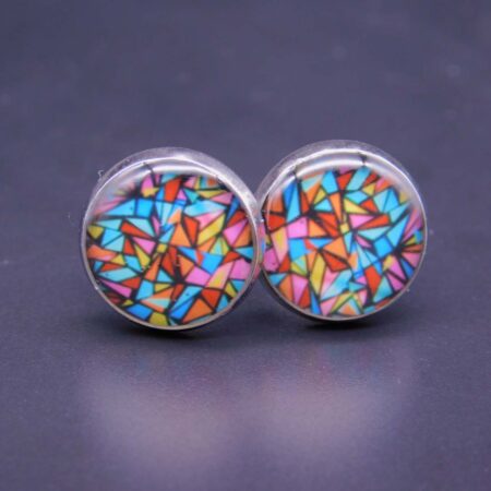 Náušnice puzeta s pryskyřicí 12 mm abstraktní geometrický motiv multicolor
