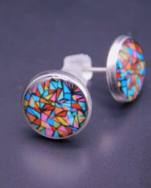 Náušnice puzeta s pryskyřicí 12 mm abstraktní geometrický motiv multicolor