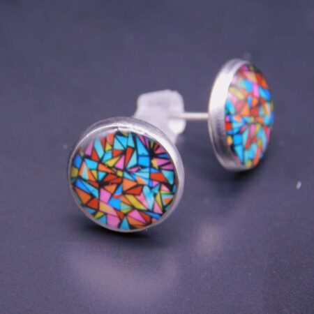 Náušnice puzeta s pryskyřicí 12 mm abstraktní geometrický motiv multicolor - Obrázek 3