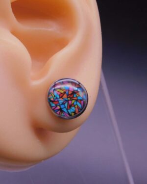 Náušnice puzeta s pryskyřicí 12 mm abstraktní geometrický motiv multicolor