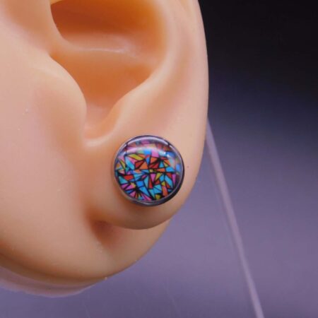 Náušnice puzeta s pryskyřicí 12 mm abstraktní geometrický motiv multicolor - Obrázek 4