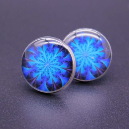 Náušnice puzeta s pryskyřicí 14 mm motiv modrá vločka