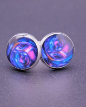 Náušnice puzeta s pryskyřicí 12 mm fialový abstraktní motiv