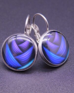 Náušnice klapka s pryskyřicí 14 mm motiv modro fialového copu