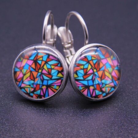 Náušnice klapka s pryskyřicí 12 mm motiv geometrická abstrakce multicolor