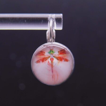 Náušnice klapka s pryskyřicí 14 mm motiv červeno-růžové vážky - Obrázek 3