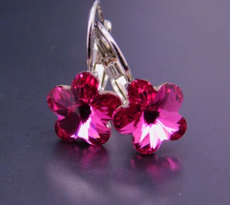 Náušnice s komponentem Swarovski® Pomněnka vel. 10 na klapce Fuchsia
