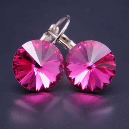 Náušnice s komponentem Swarovski® Rivoli vel. 12 na klapce Fuchsia